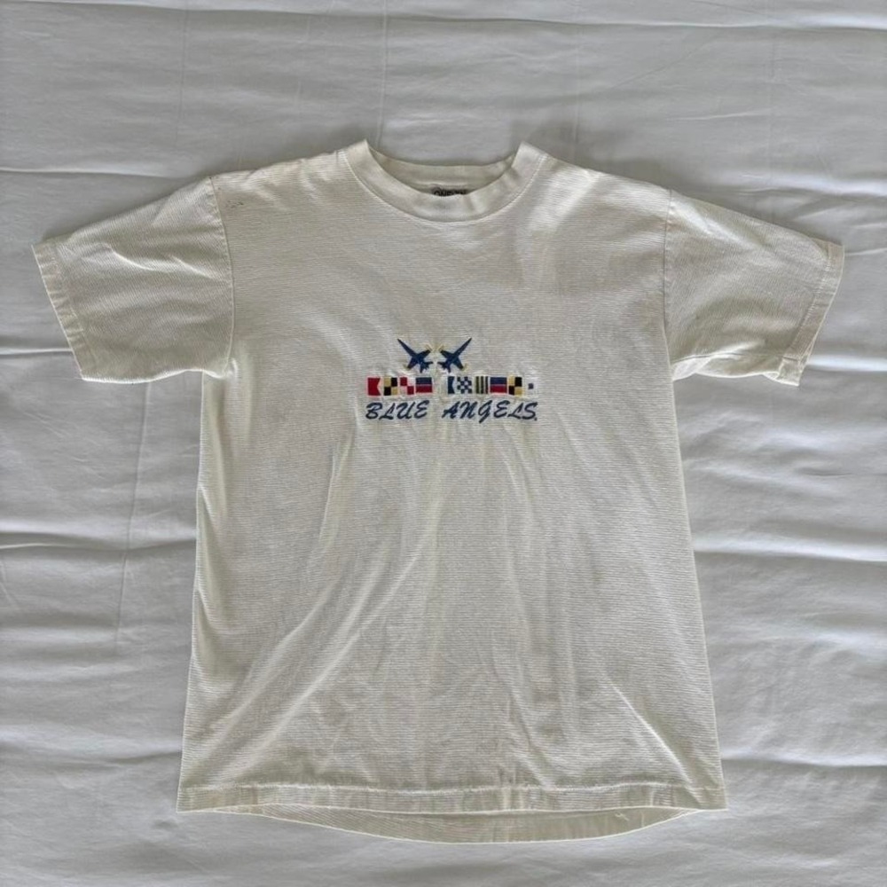 Vintage Single-Stitch Blue Angels Oneita Heavyweight white t-shirt